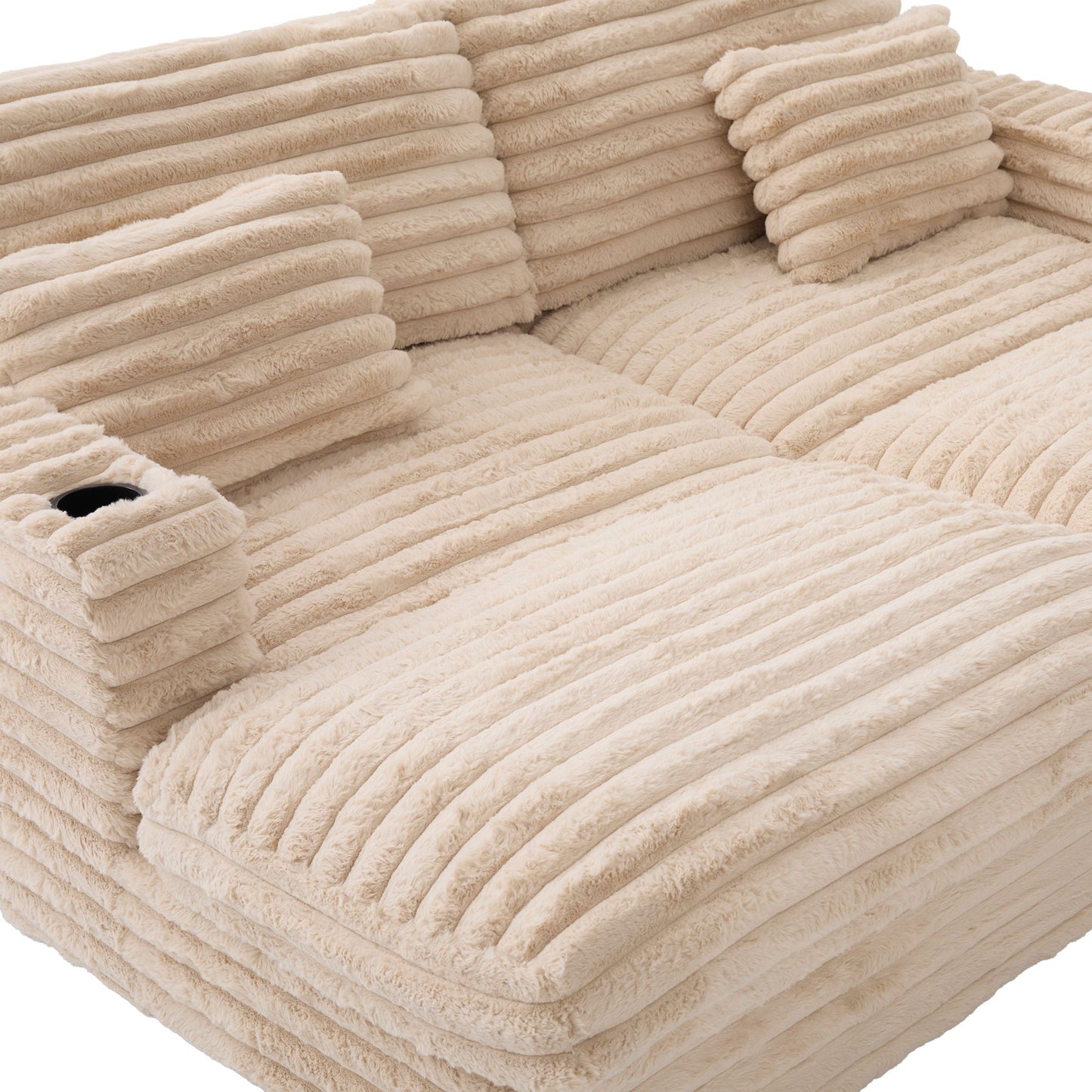 Oversized Double Chaise Lounge Sofa Bed With USB Ports And Cup Holders