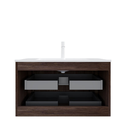 Noor 36" Bathroom Vanity with Sink, Wall-Mounted Floating Plywood Cabinet with 2 Drawers