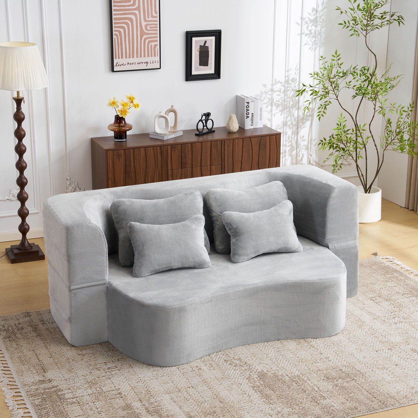 Modern Floor Sofa With 4 Pillows