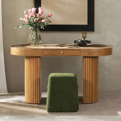 Jesse - Single Drawer Fluted Oval Console Desk - Honey Brown