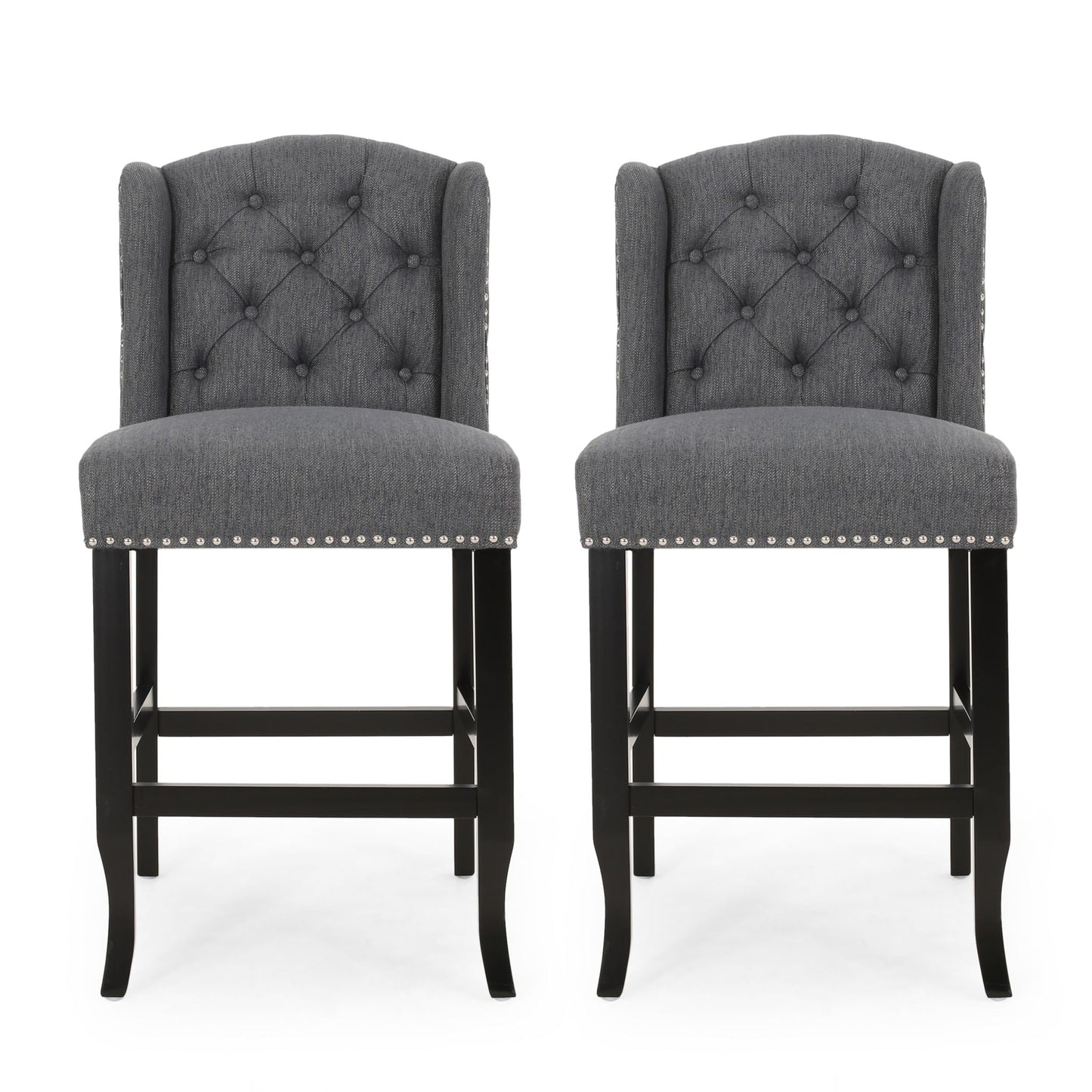 Vienna Fabric Tufted Counter Stool With Nailhead Accents (Set of 2)