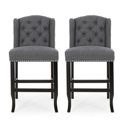 Vienna Fabric Tufted Counter Stool With Nailhead Accents (Set of 2)