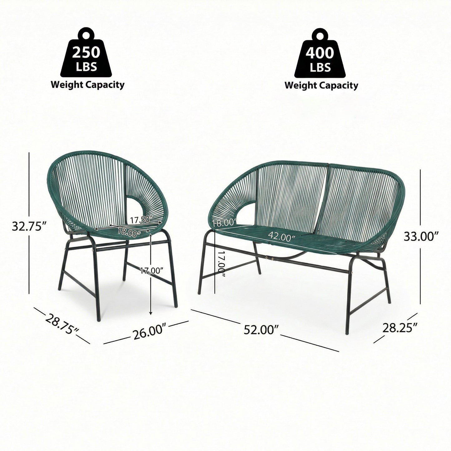 Nusa Outdoor Patio Wicker 3-Piece Chat Set