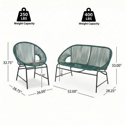 Nusa Outdoor Patio Wicker 3-Piece Chat Set