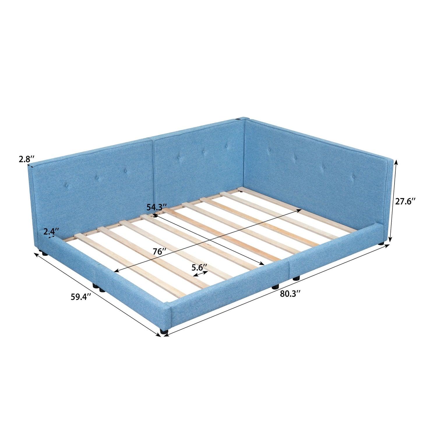 Modern Upholstered Platform Bed With USB Ports And LED Belt