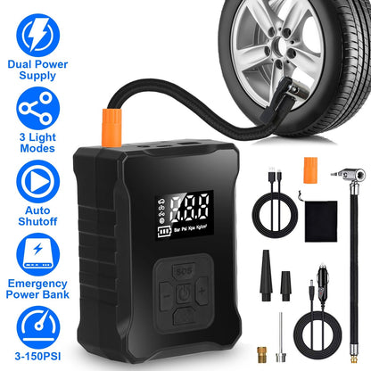 150PSI Cordless Tire Inflator with Car Charger Digital Air Compressor with LED Light Emergency Power Bank for Cars Motorcycles Bicycles Balls
