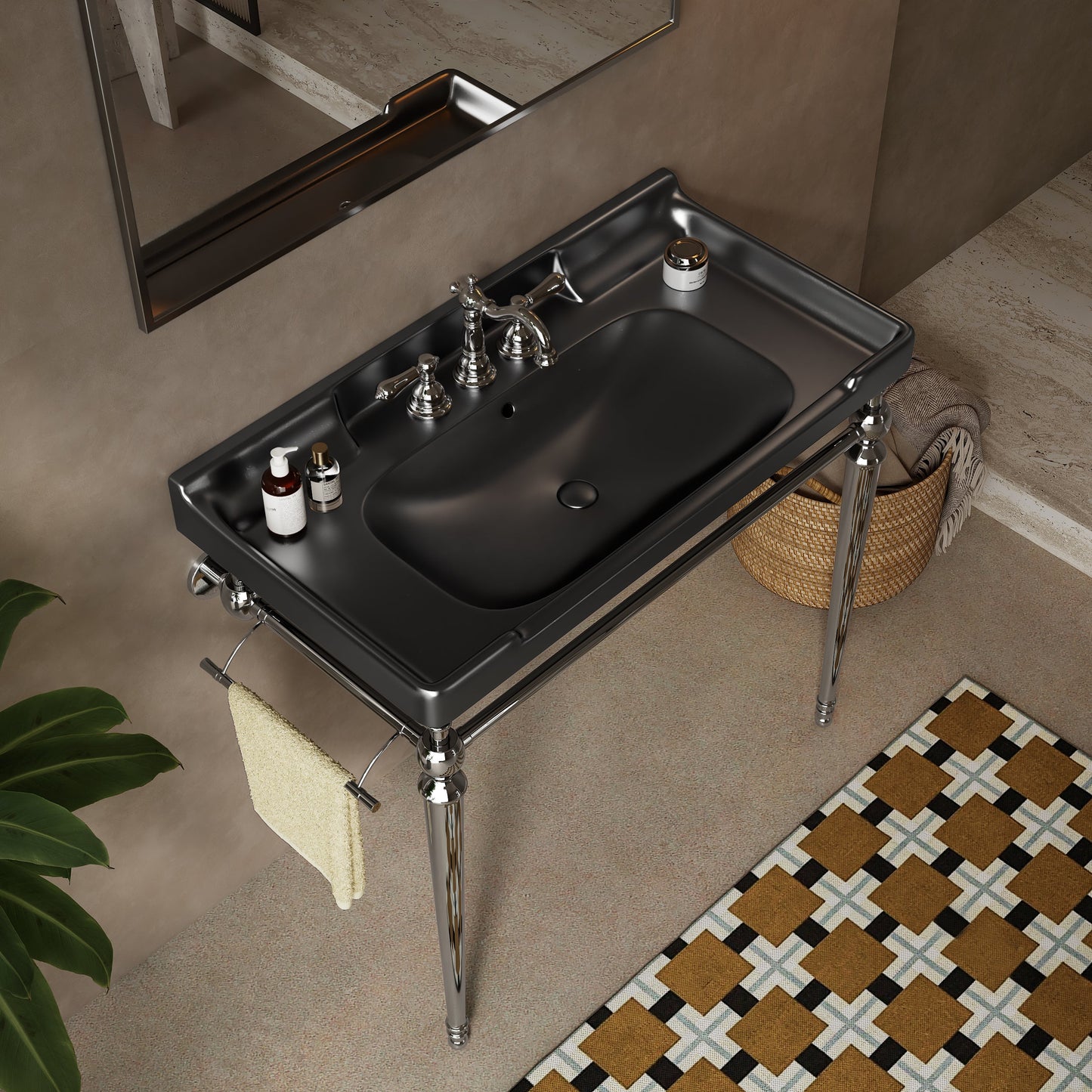 VICI 36" Bathroom Ceramic Basin with 3 Pre-Drilled Holes
