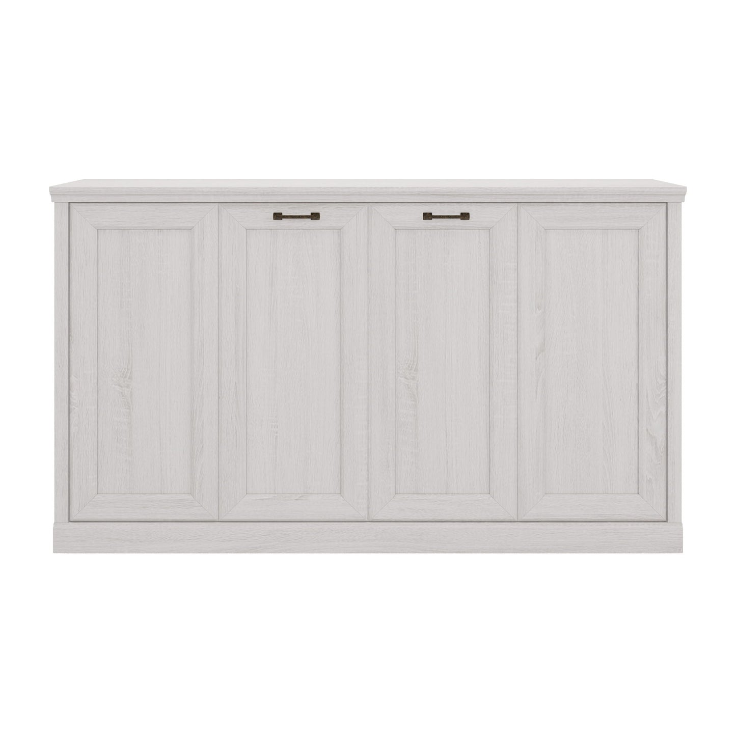 Twin Size Horizontal Murphy Bed With Dual Piston System, Space Saving Wall Bed Folds Into Cabinet - Rustic White
