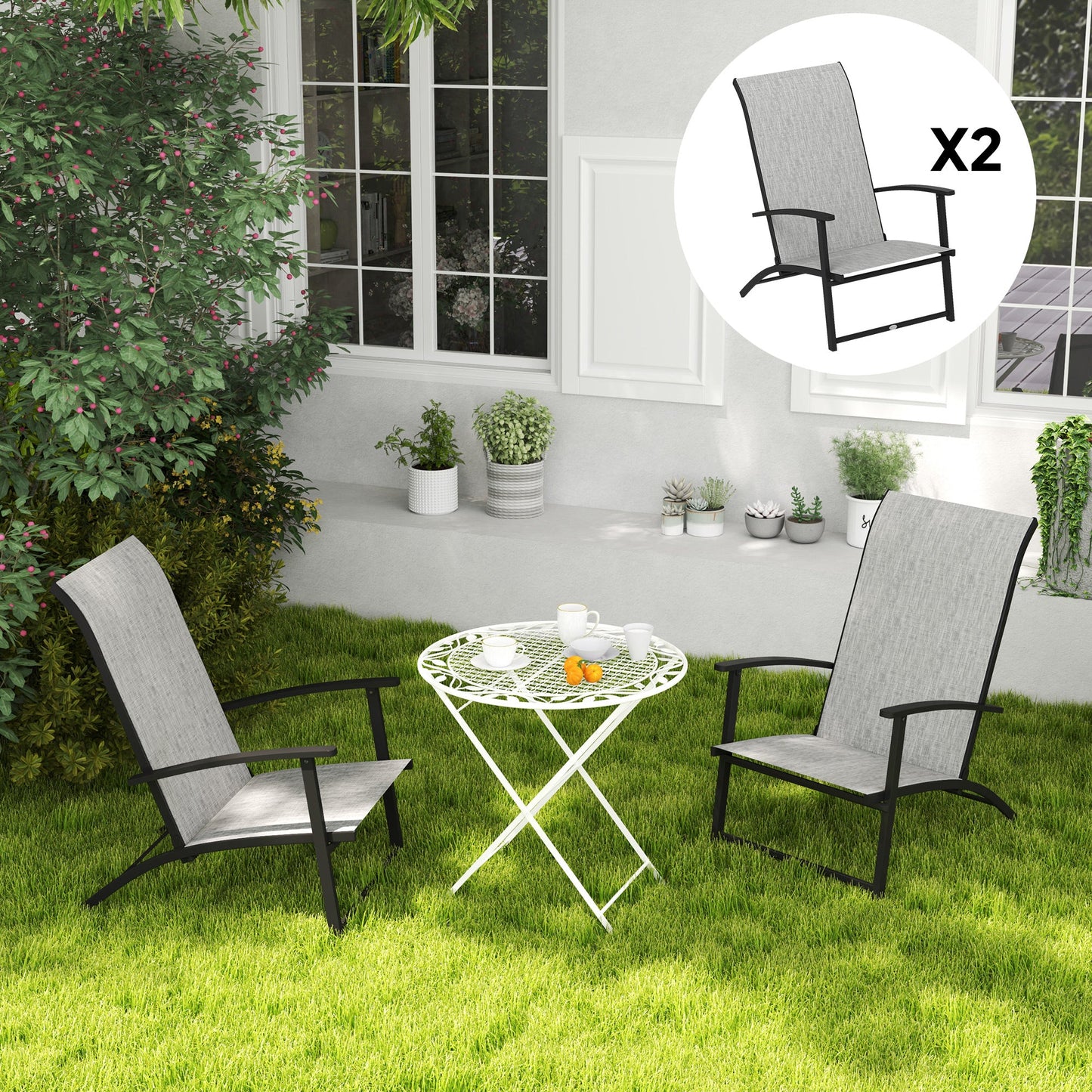 Outsunny Folding Patio Chairs Set of 2, Portable Outdoor Dining Chairs with High Back, Armrests