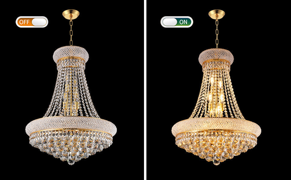 24-Inch Gold Crystal Chandelier, 12-Light French Empire Style Ceiling Light
