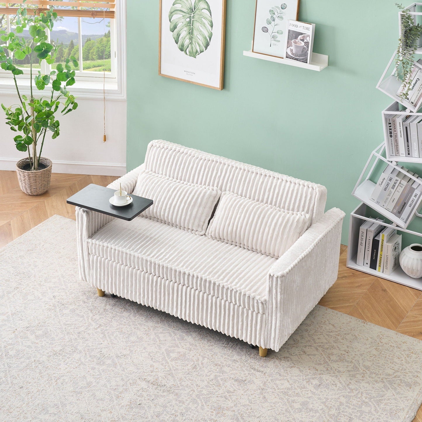 Pull Out Sofa With Movable Tabletop And USB Ports