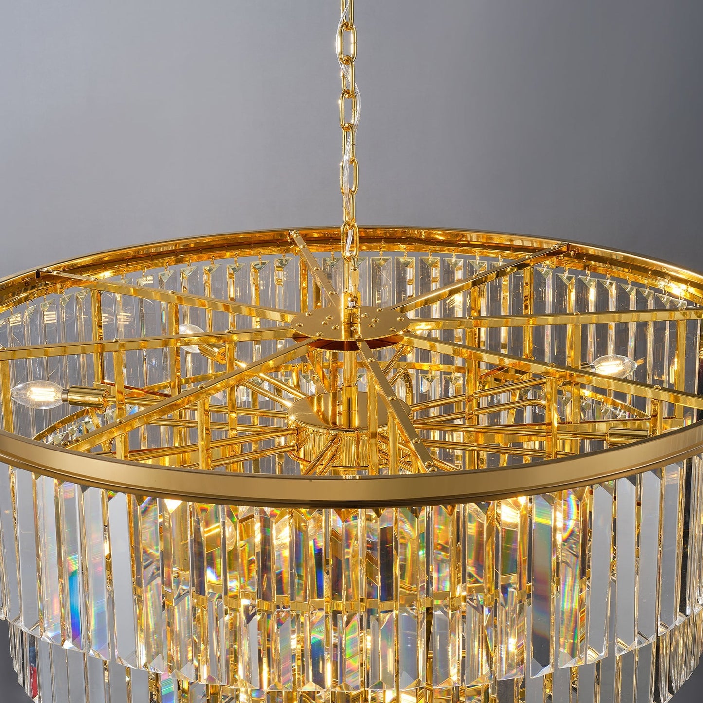 48-Inch Gold Tiered Crystal Tube Chandelier