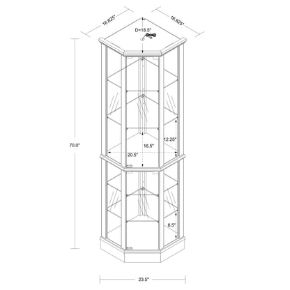 6 Shelf Lighted Corner Curio Cabinet With Adjustable Tempered Glass Shelves And Mirror Back (E26 Light Bulb Not Included)