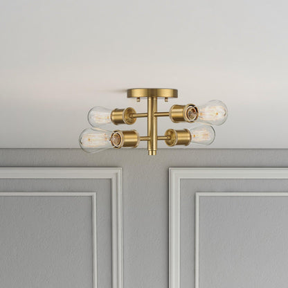 Ephemeral - 4 Lights Semi Flush Mount Ceiling Pendant - Antique Brass / Clear / Gold