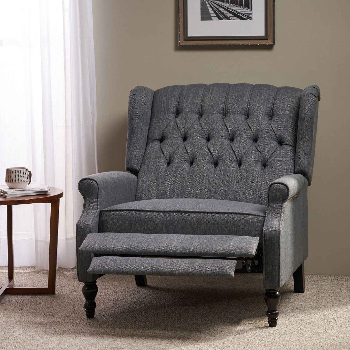 Dunham Contemporary Fabric Tufted Oversized Pushback Recliner
