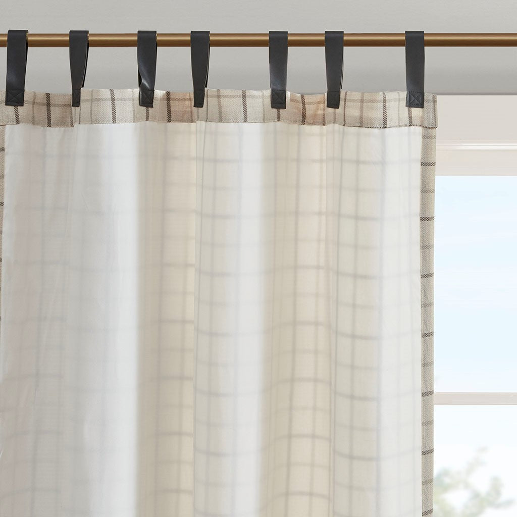 Plaid Faux Leather Tab Top Curtain Panel with Fleece Lining