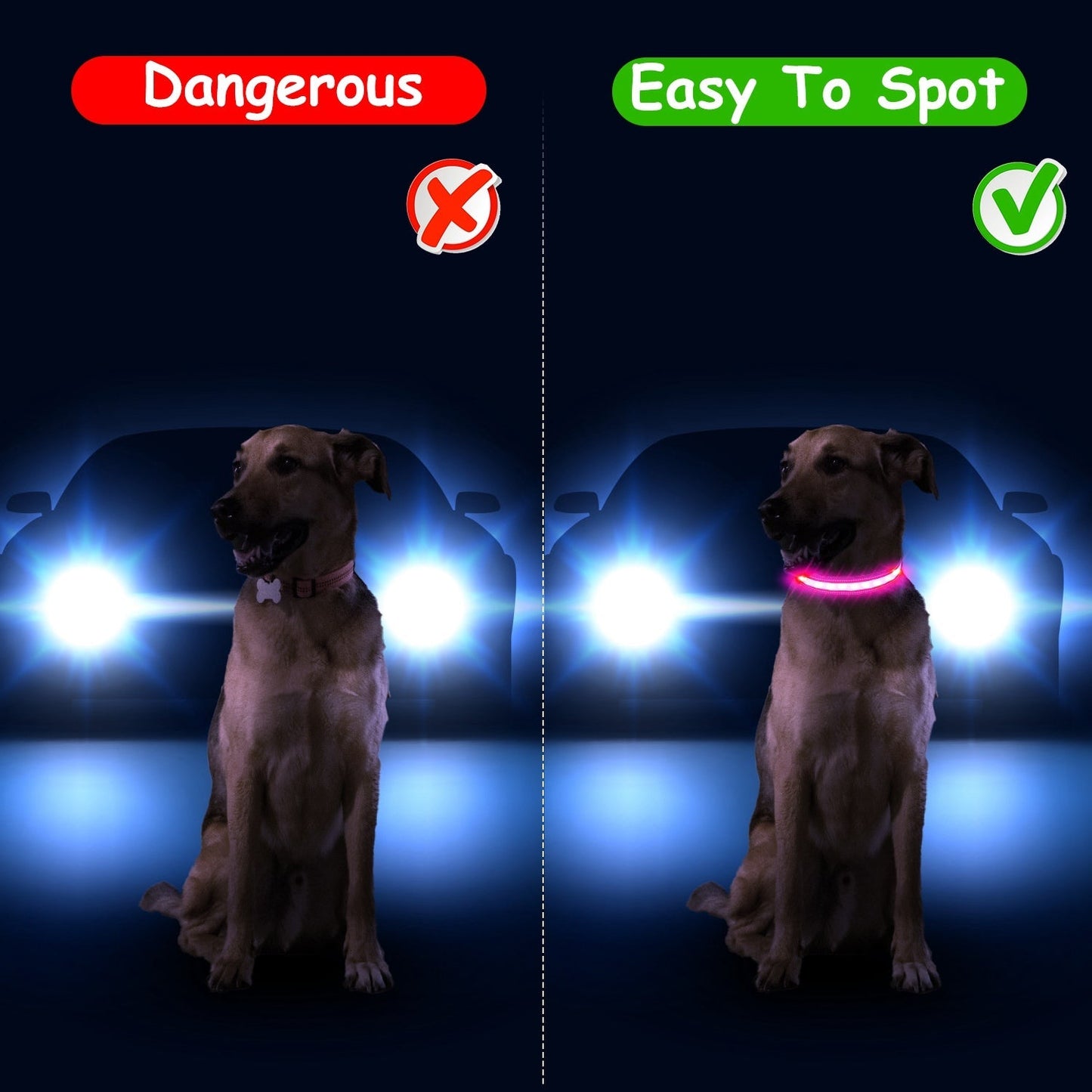 Light Up Dog Collar LED Dog Collar Safety Night Glowing Dog Collar with 9 Light Colors IPX7 Waterproof USB Rechargeable S/M/L
