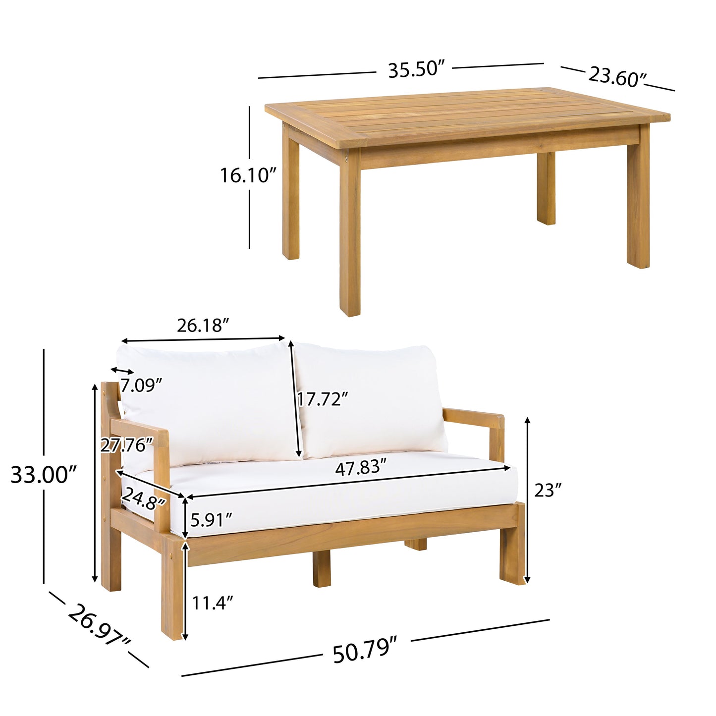 Outdoor 2-Piece Acacia Wood Patio Chat Set