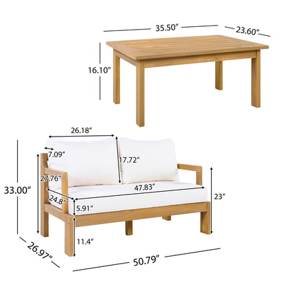 Outdoor 2-Piece Acacia Wood Patio Chat Set