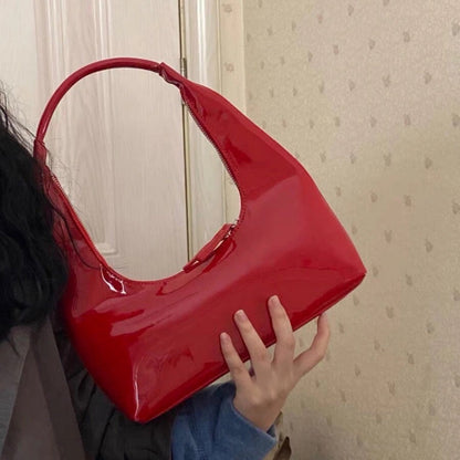 Designer retro crescent bag, small hobo bag, lacquered retro shoulder bag, female hobo handbag