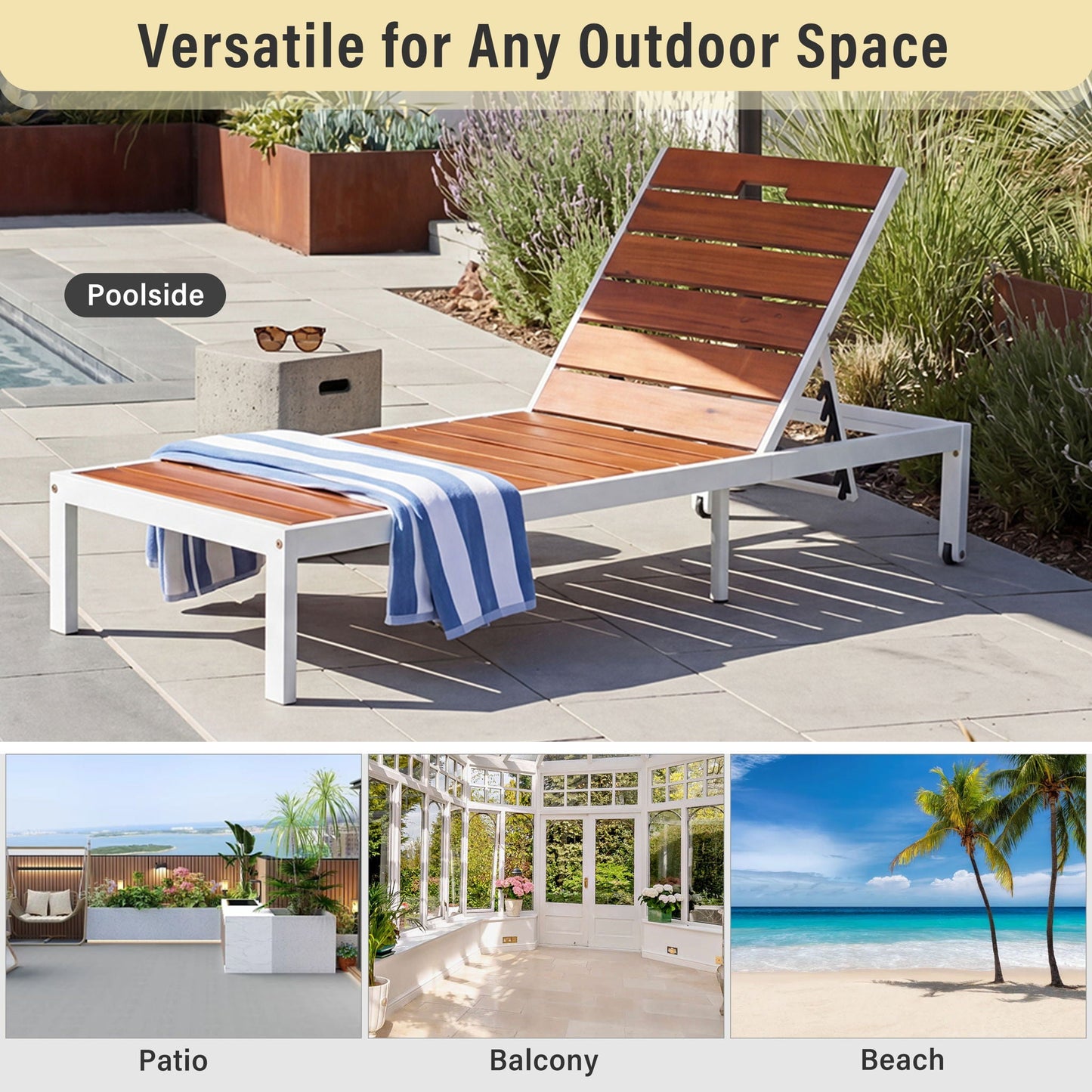 Outdoor Chaise Pool Lounge Chairs With Adjustable Backrest - Brown / White