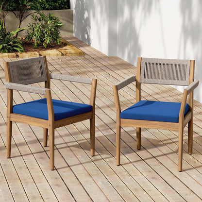 Braided Acacia Wood Outdoor Dining Chairs Set of 2 – Teak Look