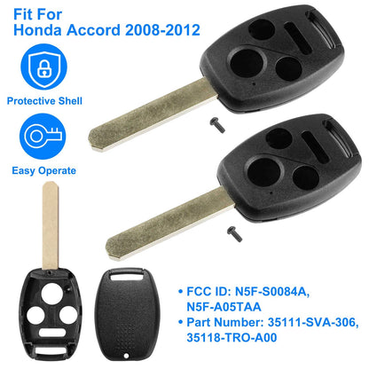 2Pcs Keyless Entry Remote Shell Case Fit For Honda Accord 2008-2012 Car Key Fob Pad _x000B__x000B_Replacement N5F-S0084A N5F-A05TAA w/ Uncut Blade