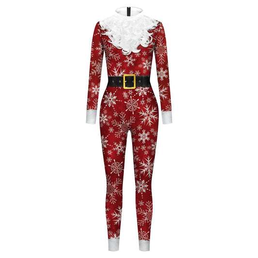 Christmas Clothing Snowflake Print One-piece Tight Jumpsuit