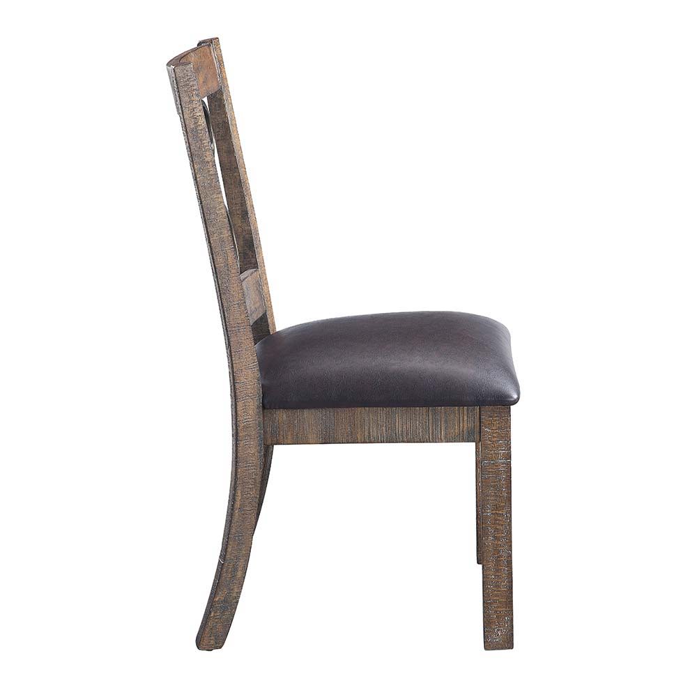 Raphaela - Side Chair (Set of 2) - Black Synthetic Leather & Weathered Cherry