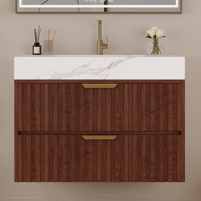 30" Modern Floating Bathroom Vanity with Seamless Sintered Stone Top