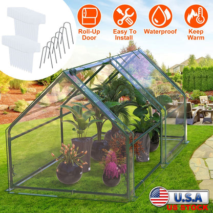 Portable Mini Greenhouse With Roll-Up Zipper Doors Waterproof UV-Resistant PVC Cover Hot House For Indoor Outdoor Garden Patio Backyard 70.86*33.46*37
