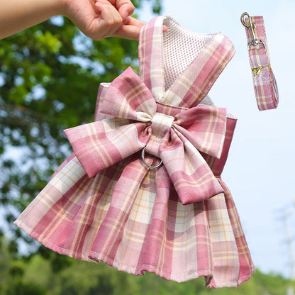 Pet Plaid Skirt Chest Strap Hand Holding Rope