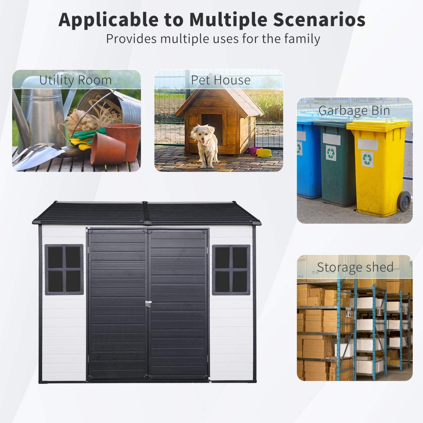 [06X08FT] Alora Heavy-Duty Outdoor Resin Storage Shed With Lockable Doors And Built-In Floor (SAK26342)