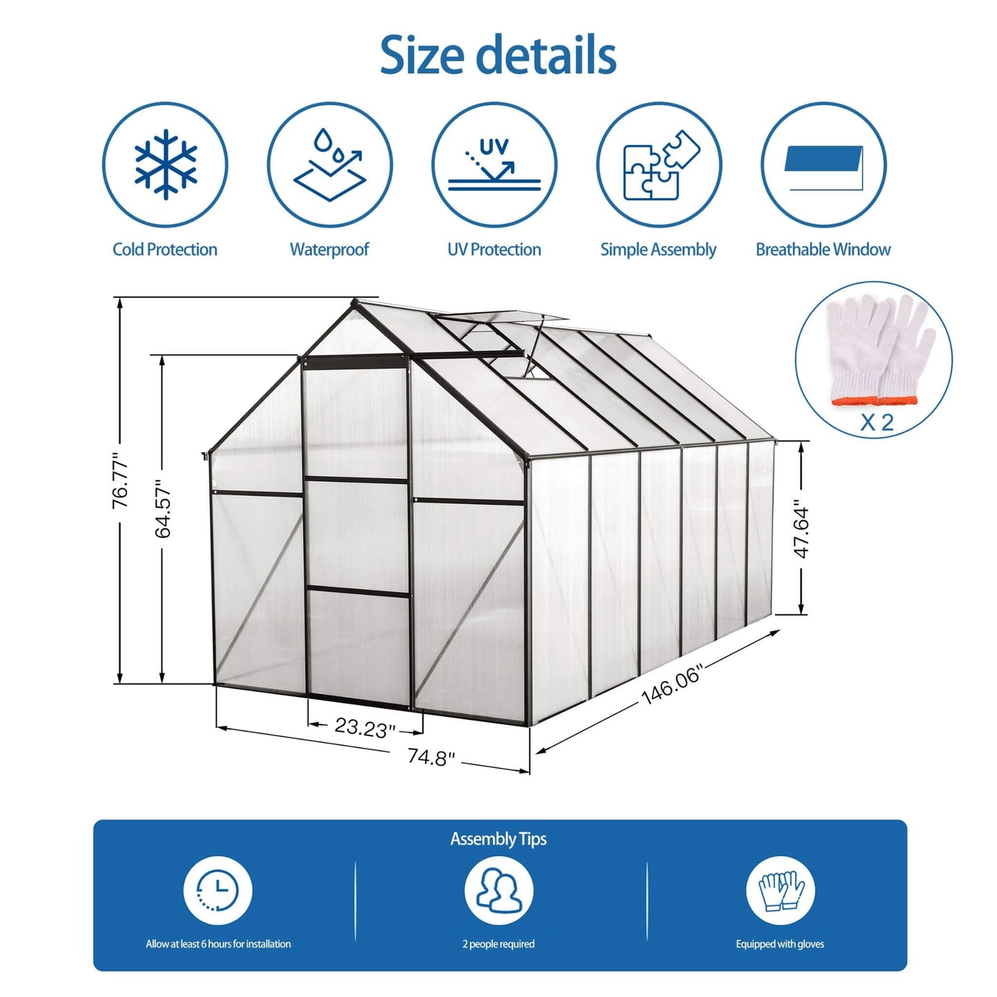[06X12FT] Heavy-Duty Black Polycarbonate Greenhouse With Raised Base And Anchor (SAK92451)