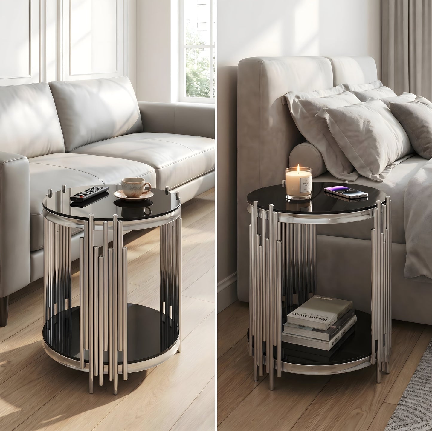 Modern Luxury Coffee Table and Side Table Set, 2-Piece Oval