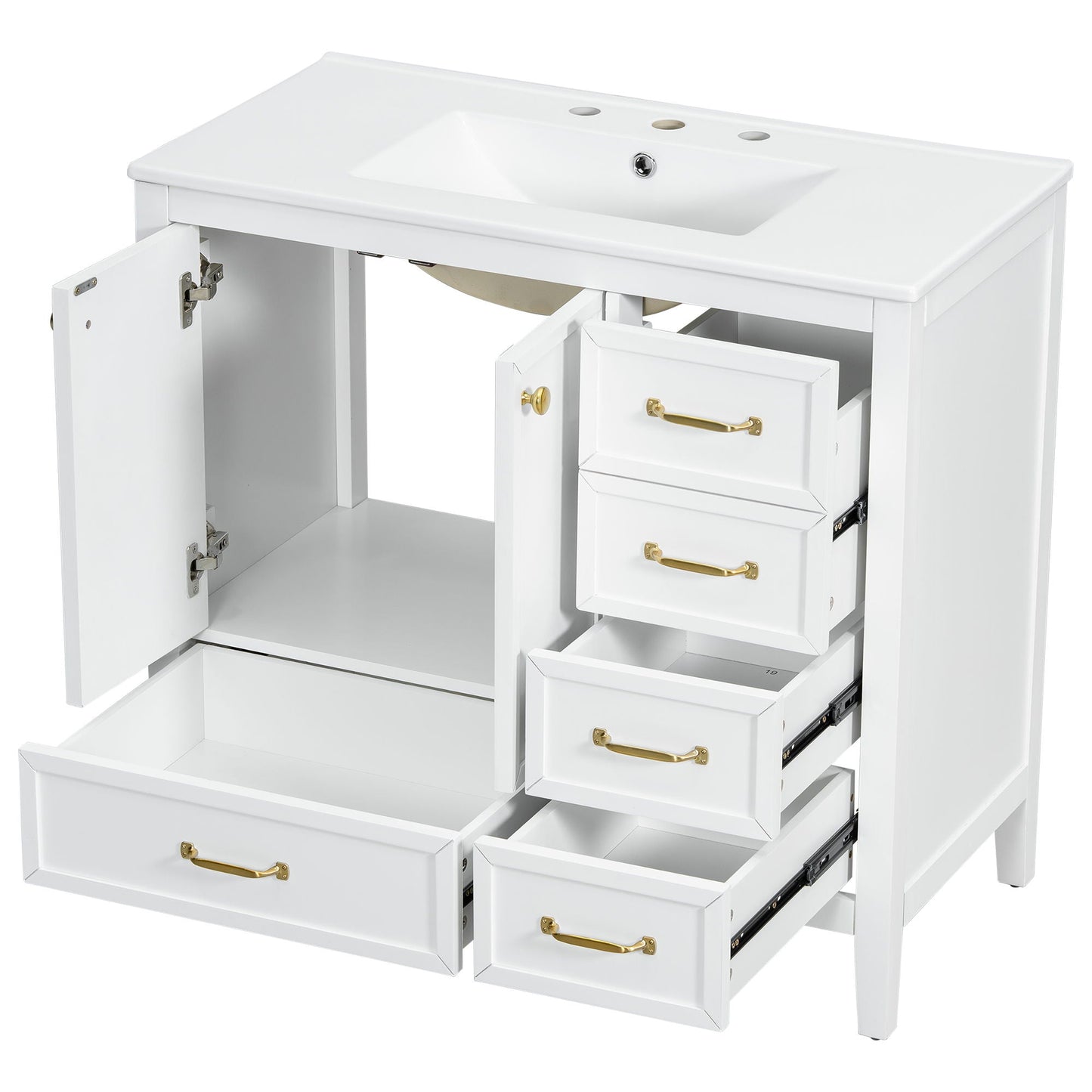 Elegant Vintage Bathroom Vanity With Sink and Soft Closing Drawers