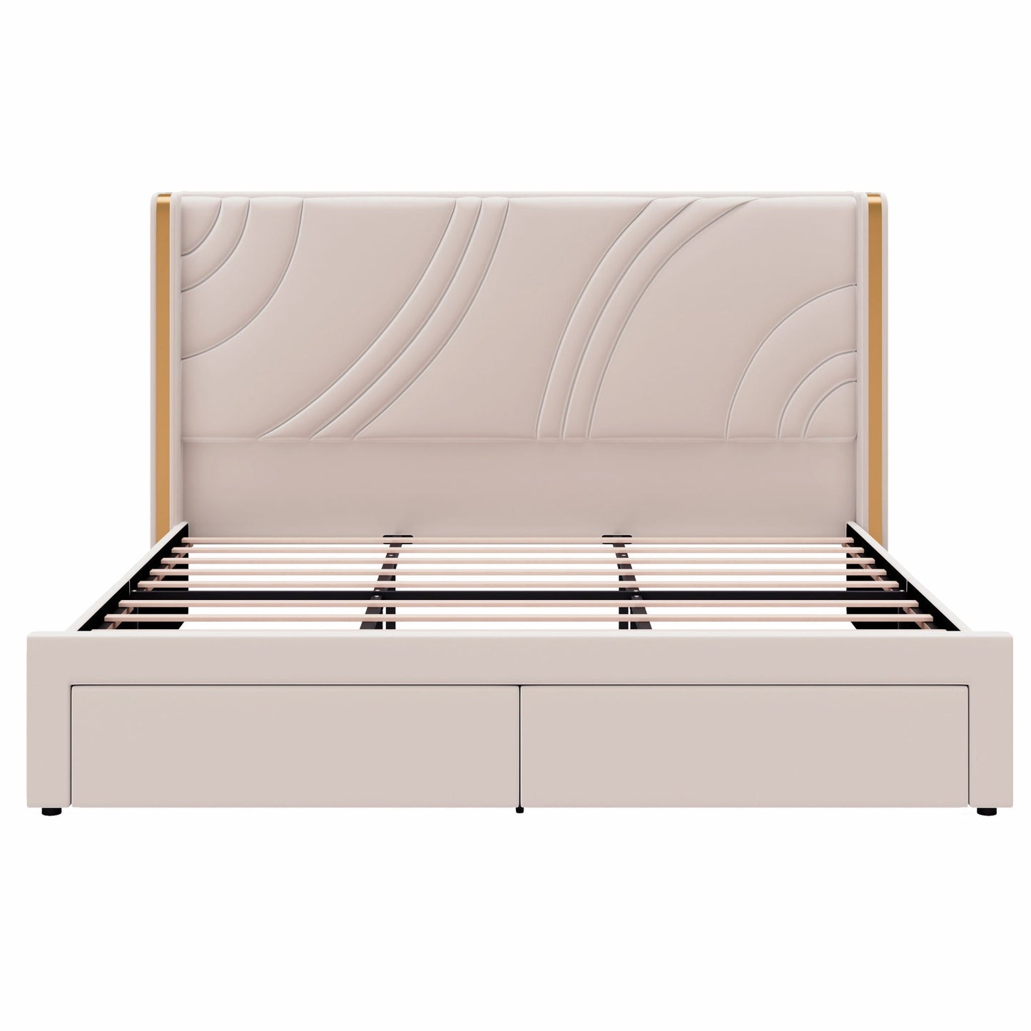 Modern Upholstered LED Bed Frame With Storage Drawers, Wingback Headboard, RGB Light