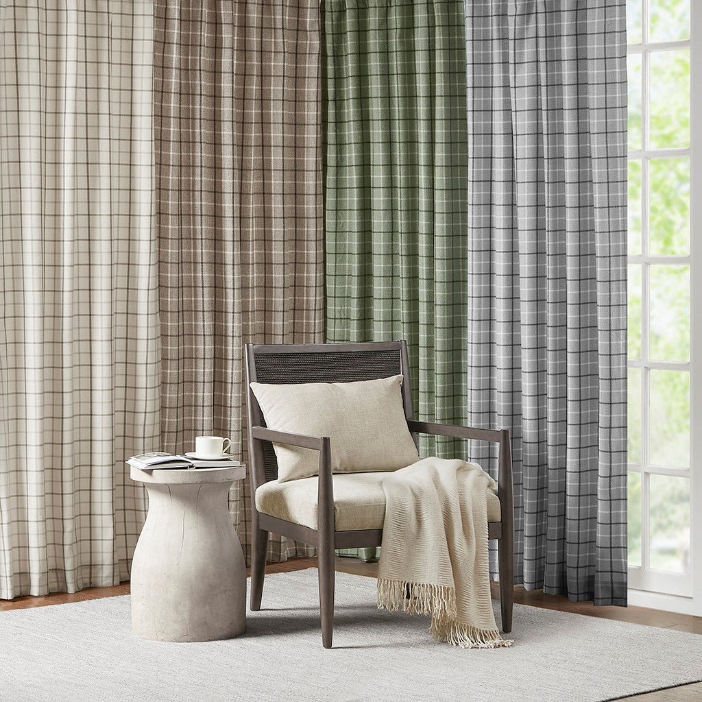 Plaid Rod Pocket and Back Tab Curtain Panel with Fleece Lining