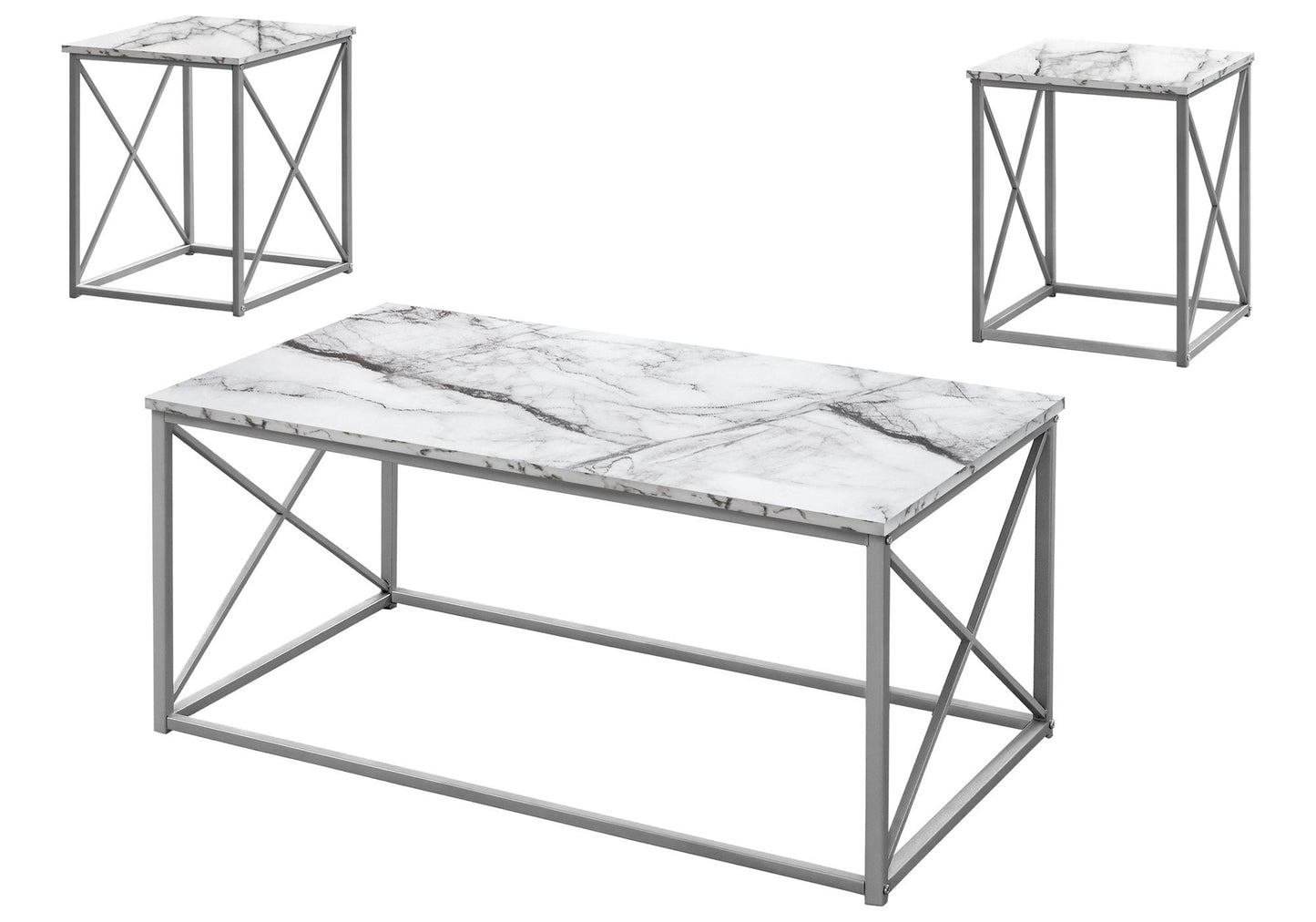3-Piece Contemporary Living Room Table Set with Marble Look Finish
