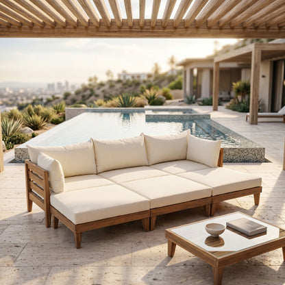 TOPMAX Outdoor Large Daybed Acacia Wood 6-Piece Patio Sofa Set