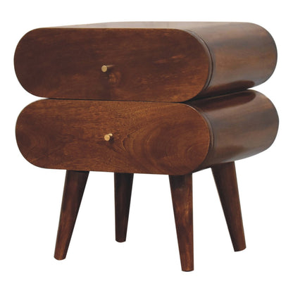 Solid Wood Bubble Chestnut Nightstand, 2-Drawer, Nordic Legs