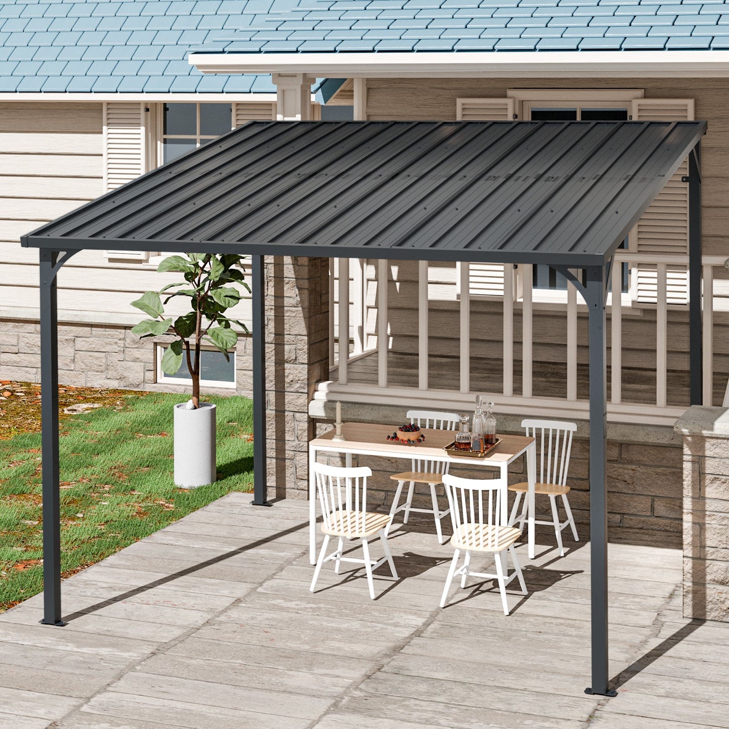 Outdoor Pergola 8' x 10' Metal Inclined Roof