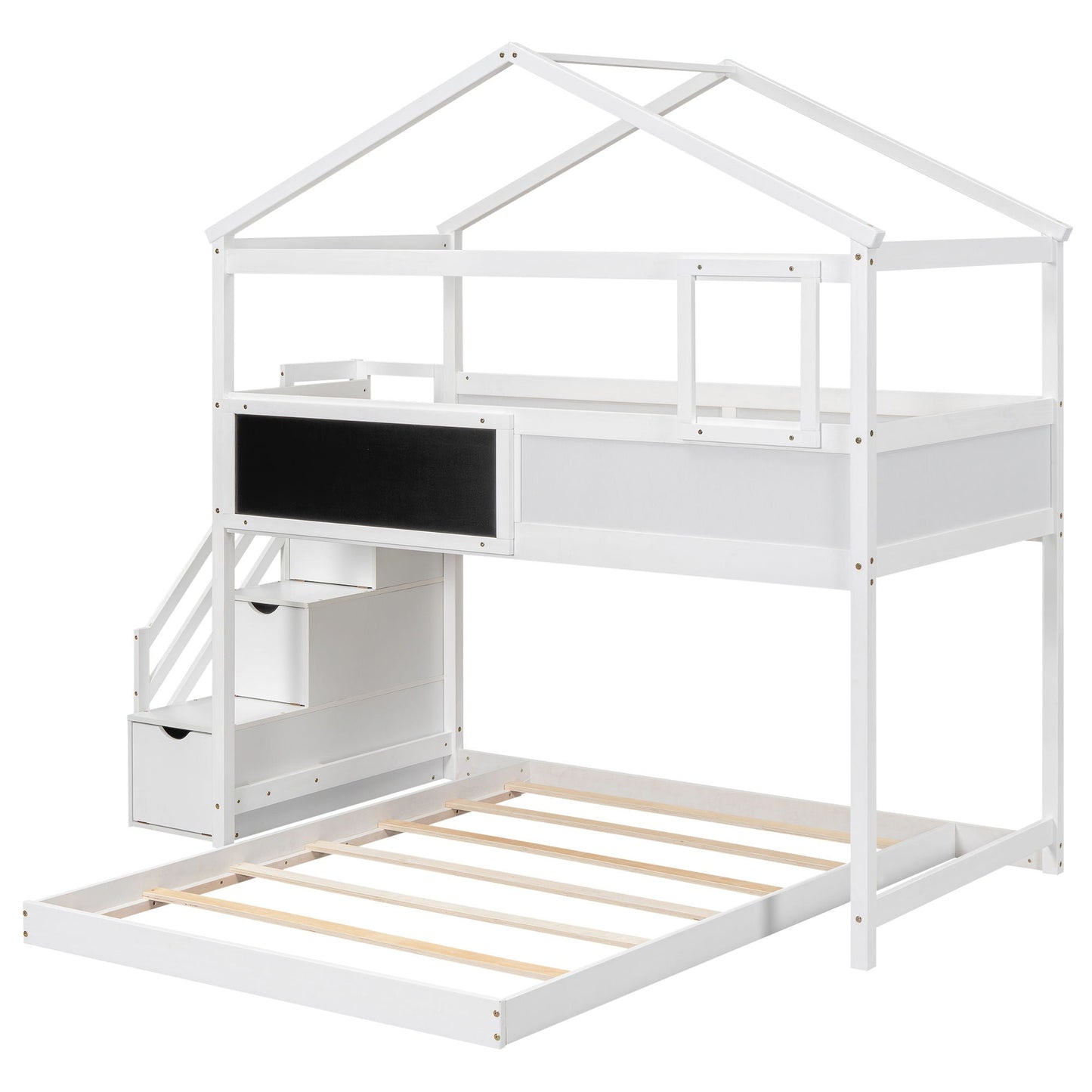 House Style Bunk Bed With Storage Staircase And board