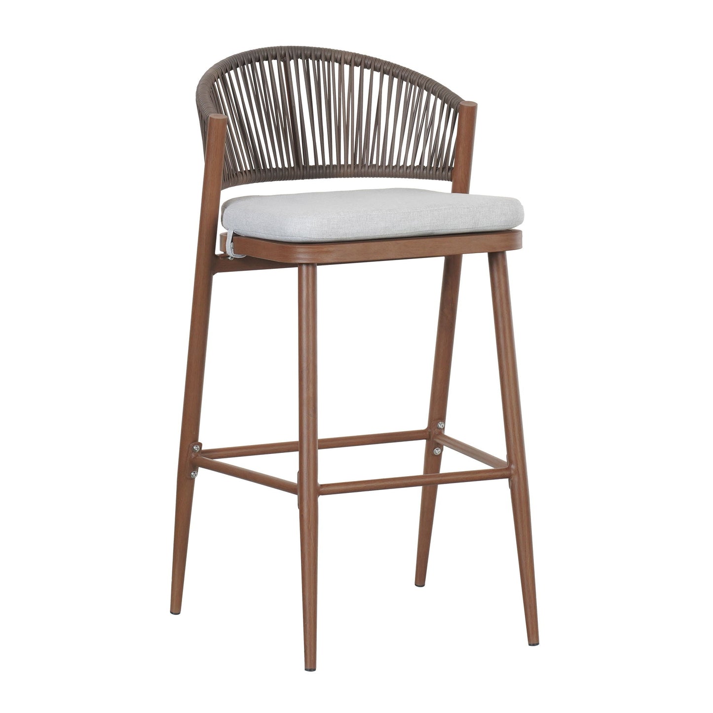 Outdoor Bar Height Metal Frame Counter Stools with Scallop-Shaped Backrest & Water-Resistant Cushions