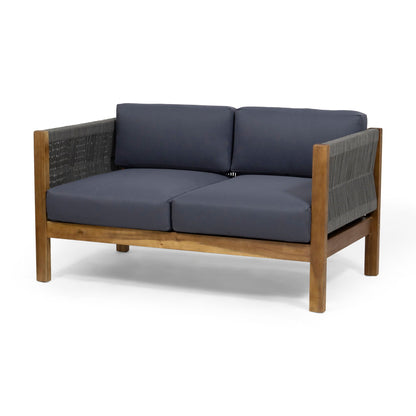 Charlotte Outdoor And Rope 4 Seater Chat Set With Cushions - Teak