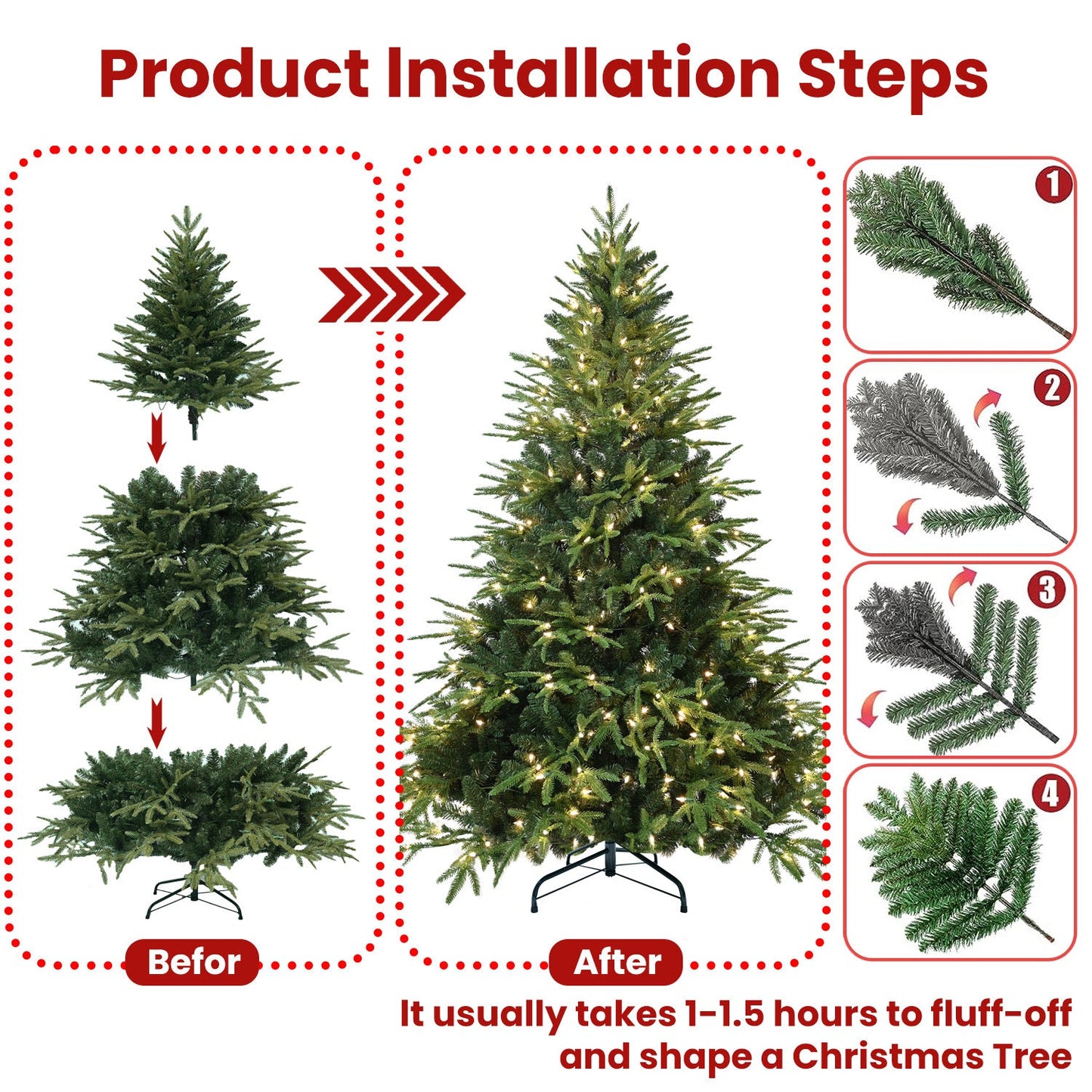 6.5ft Pre-Lit Artificial Christmas Tree with 450 Warm White Lights