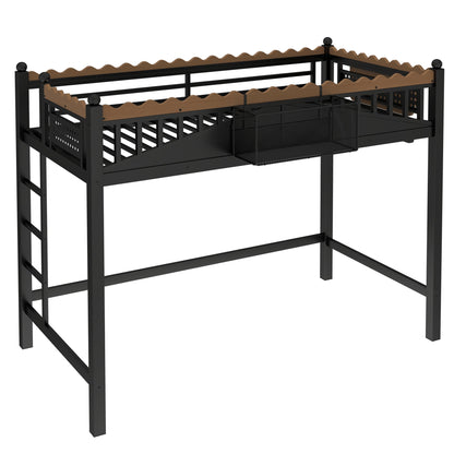 Twin XL Size Loft Bed with Ladders and Storage Shelves