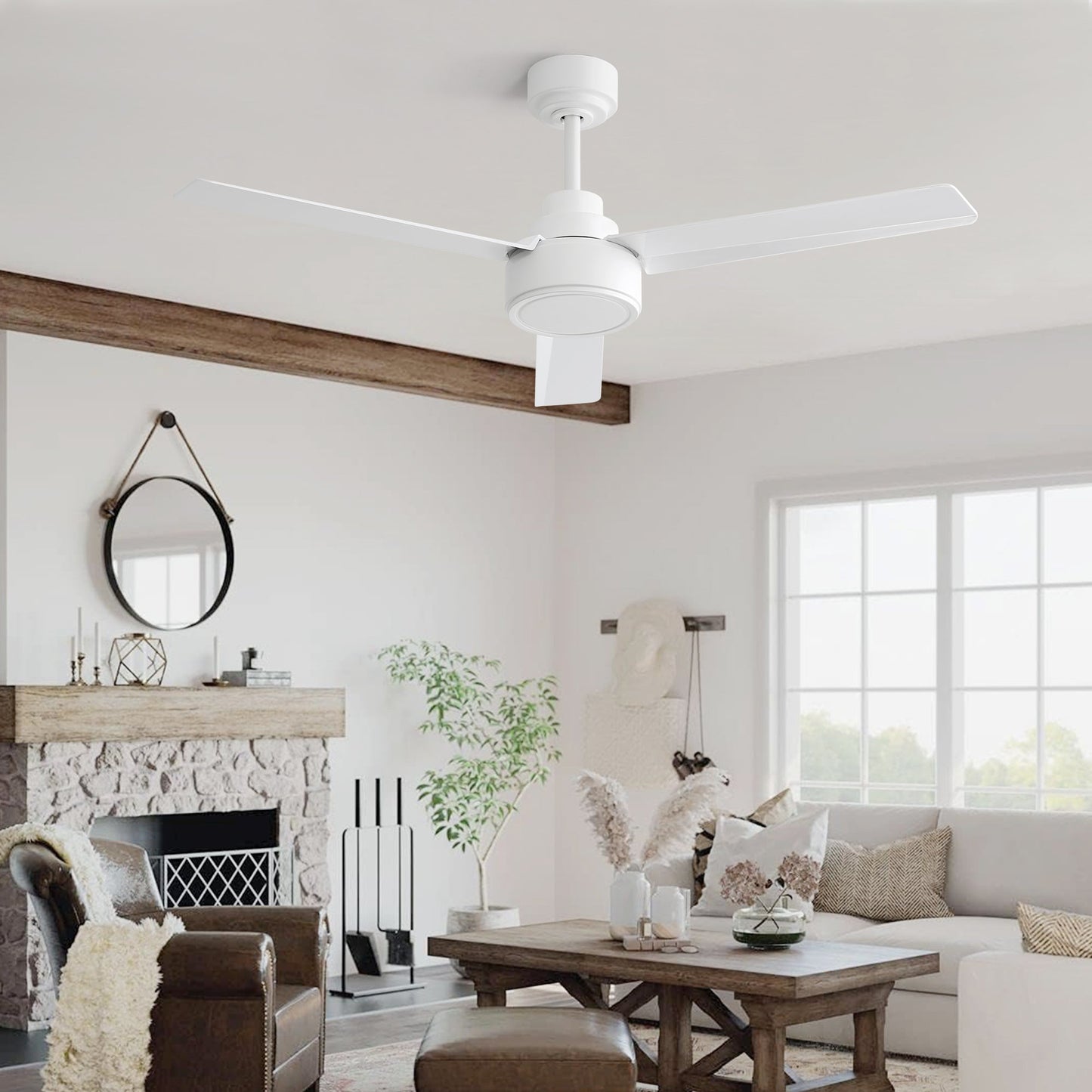 52" Ceiling Fan Without Light with Remote Control and Reversible DC Motor