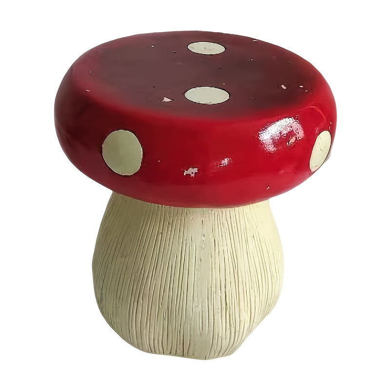 13.8" Oversized Mushroom Statue Stool with Forest Base