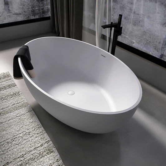 67 Inch Freestanding Solid Surface Soaking Bathtub